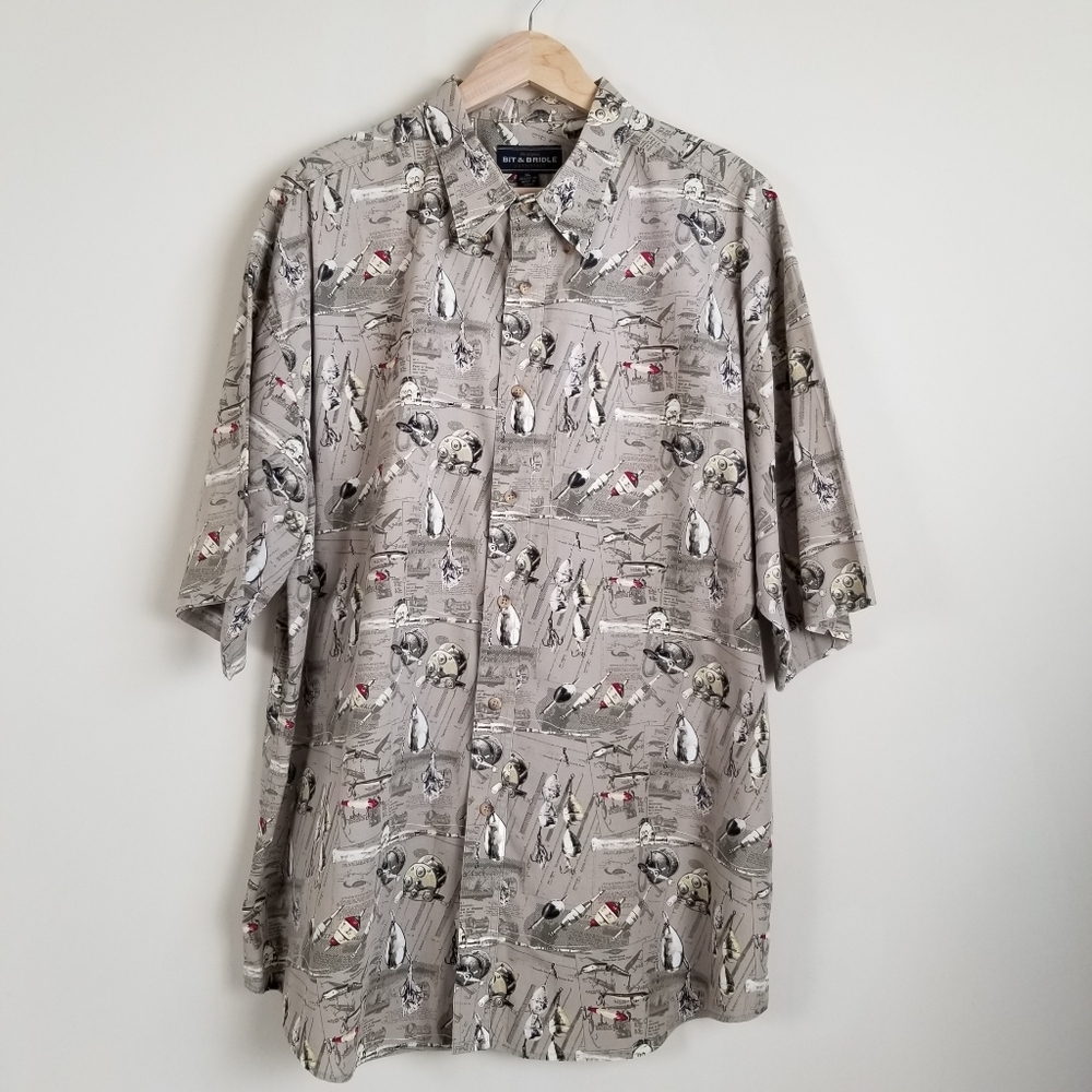Bit & Bridle Fishing Theme Print Short Sleeve Shirt XL